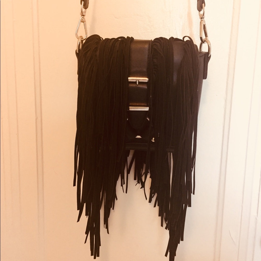 Steve Madden Black Leather Fringe Crossbody Purse